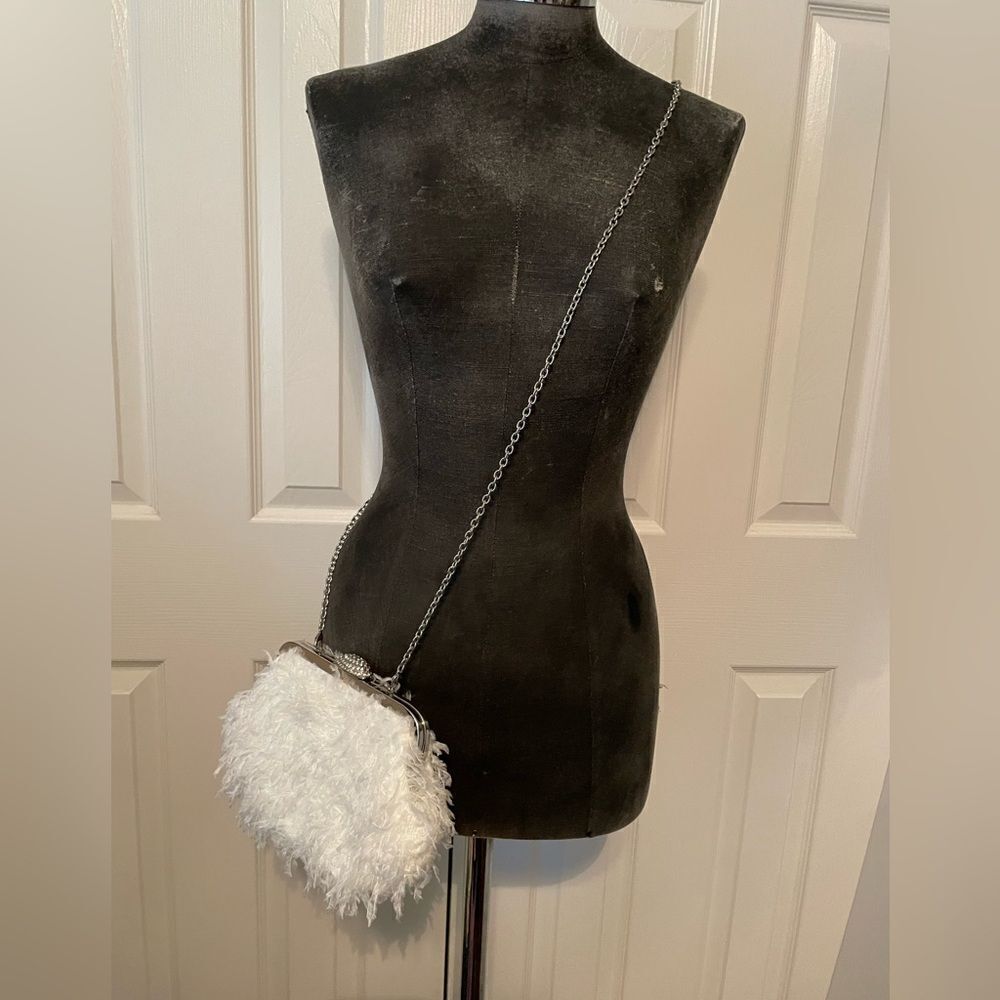 White Faux Feather Evening Bag